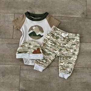 Baby Boy Camo Joggers, Hat & Nature Outdoor Shirt Baby Boy 0-3M